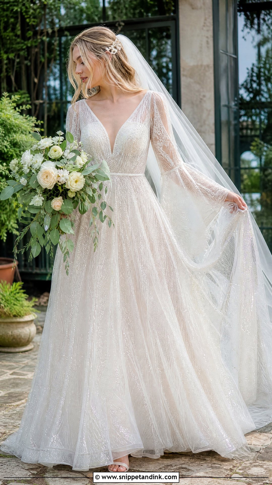 Sparkly Boho Wedding Dress With Bell Sleeves - Snippet and Ink - 20 Sparkly Wedding Dress with Sleeves