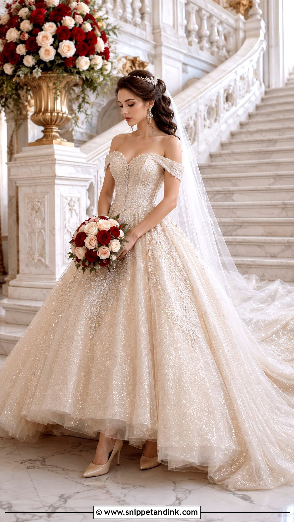 Sparkly Cathedral Train Belle Wedding Dress - Snippet and Ink - 20 Belle Inspired Wedding Dress Ideas
