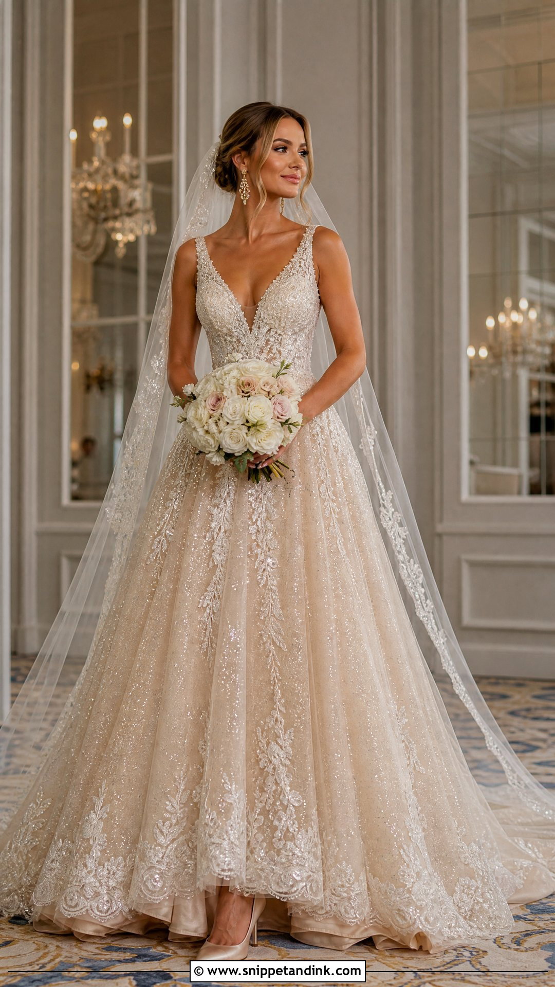 Sparkly Champagne Wedding Dress - Snippet and Ink - 20 Sparkly Glitter Wedding Dresses
