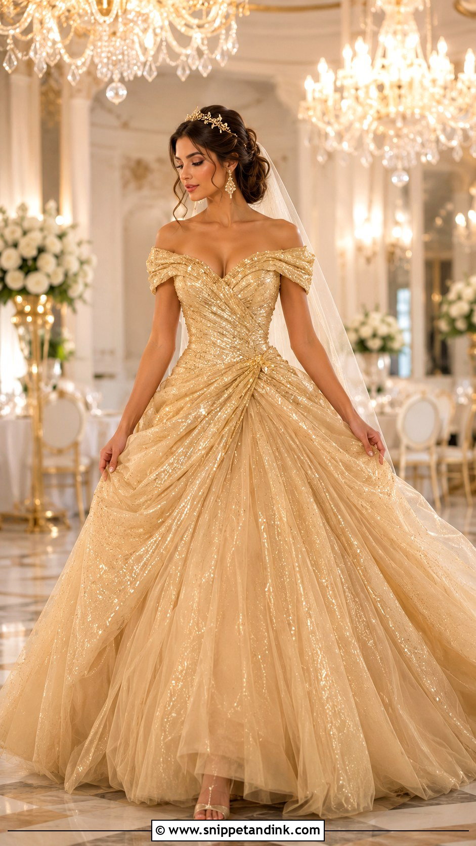 Sparkly Gold Belle Wedding Dress - Snippet and Ink - 20 Beauty and the Beast Wedding Dress Ideas