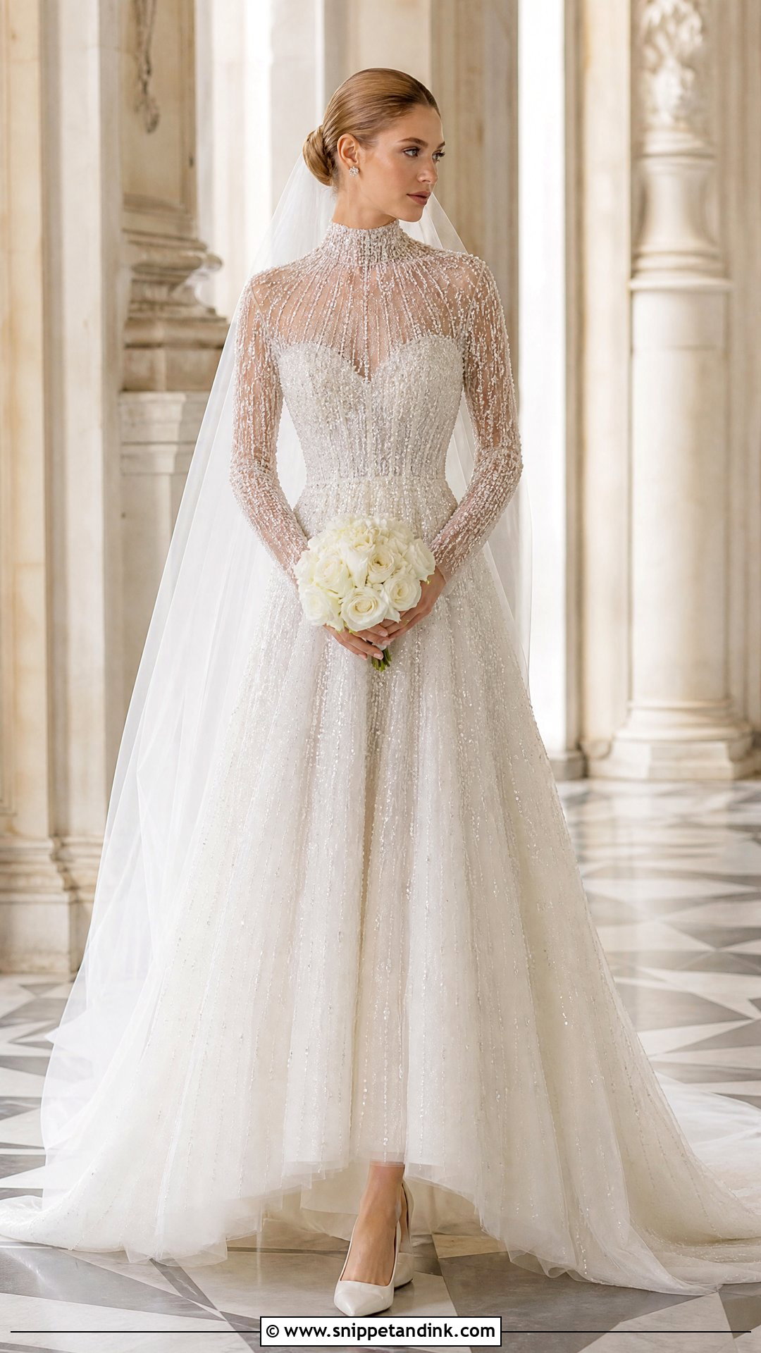 Sparkly High Neck Wedding Dress - Snippet and Ink - 20 Sparkly Glitter Wedding Dresses