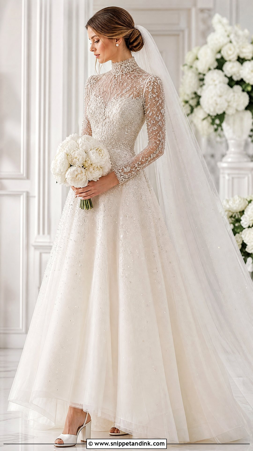 Sparkly High Neck Wedding Dress With Beaded Sleeves - Snippet and Ink - 20 Sparkly Wedding Dress with Sleeves