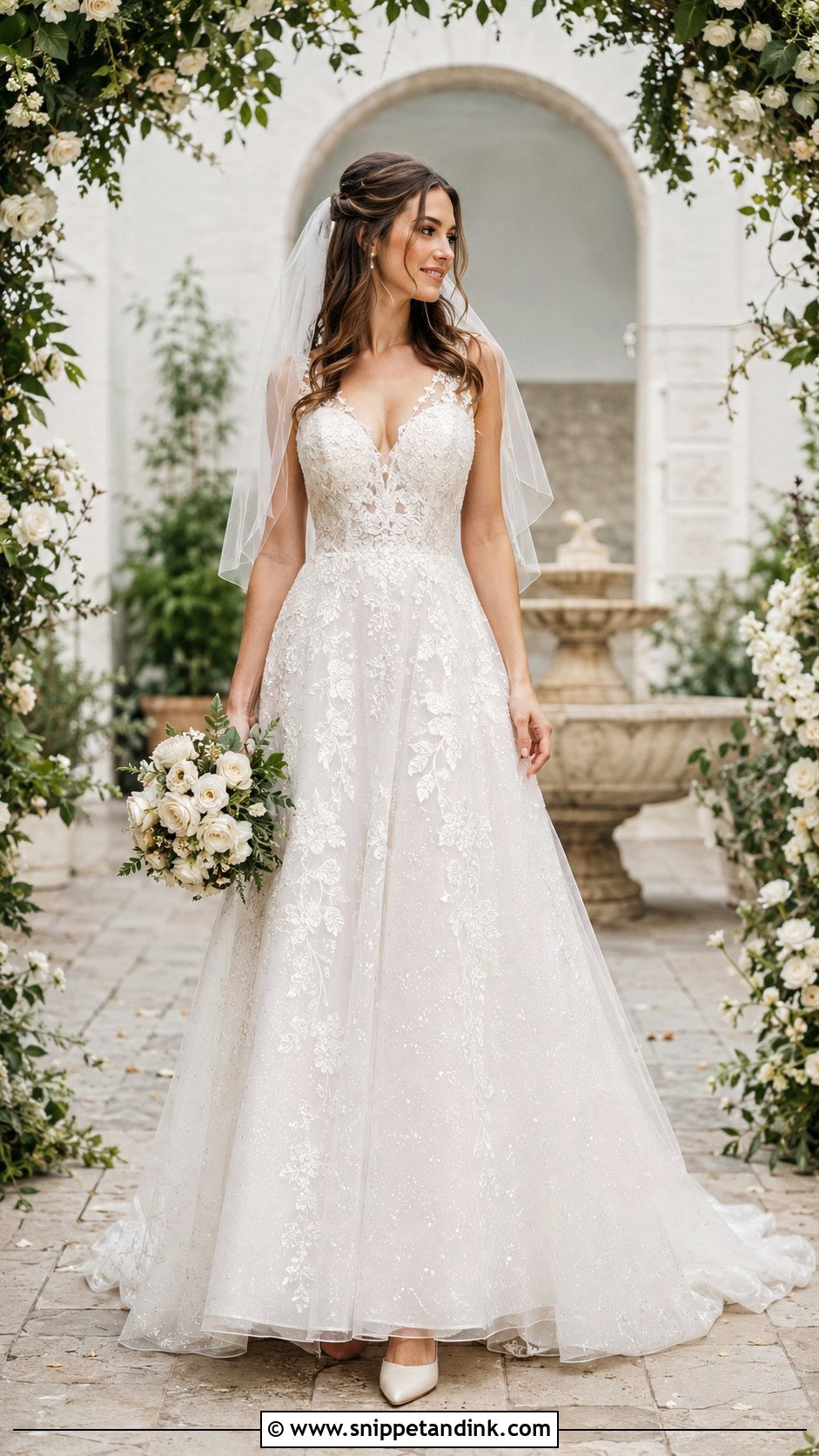 Sparkly Lace A Line Wedding Dress - Snippet and Ink - 20 Glittery Wedding Dress Ideas