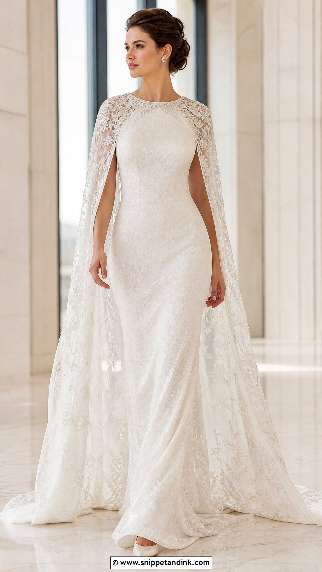 Sparkly Lace Cape Sleeve Wedding Dress - Snippet and Ink - 20 Sparkly Lace Wedding Dress Ideas