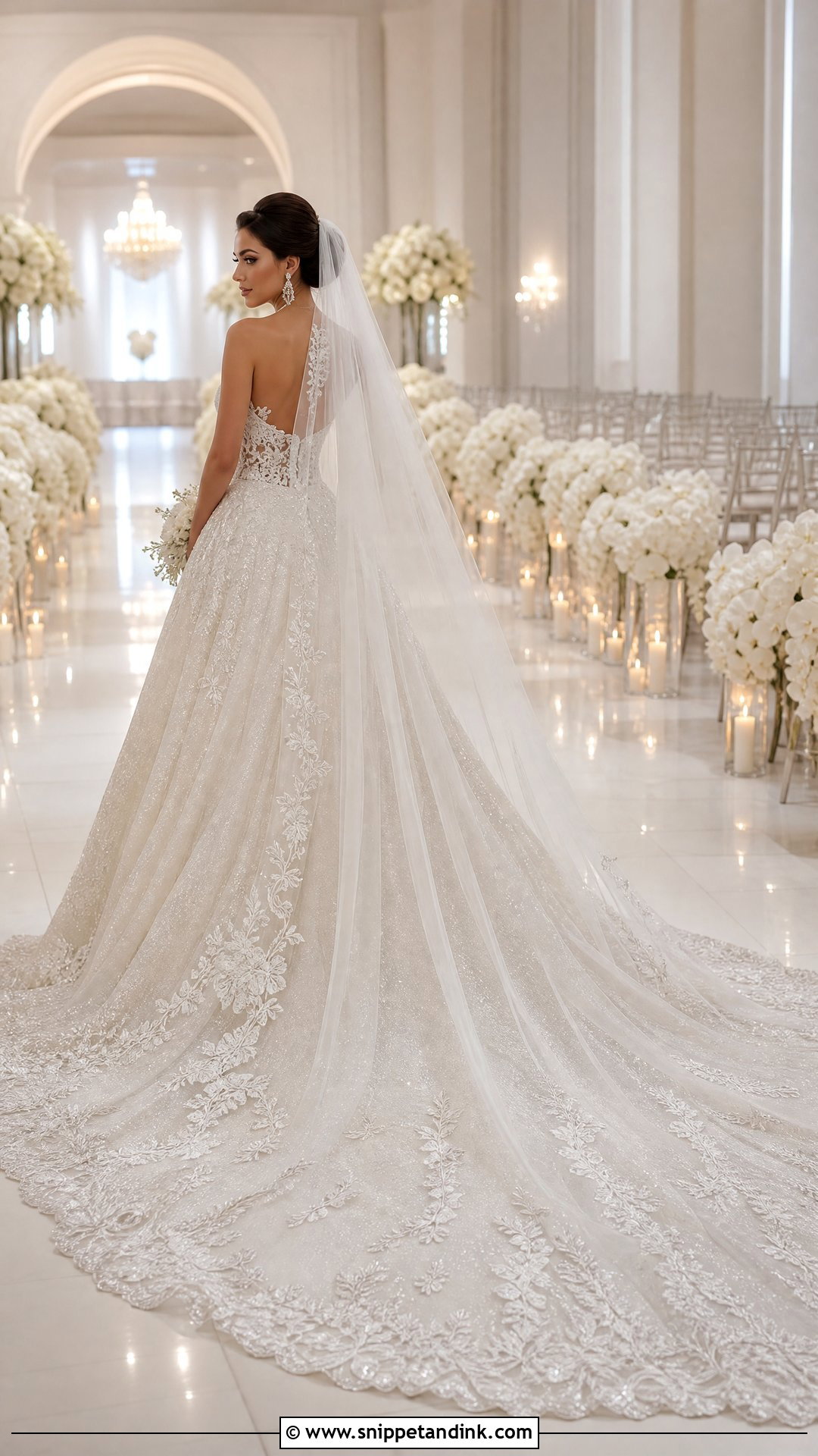 Sparkly Lace Cathedral Train Wedding Dress - Snippet and Ink - 20 Sparkly Lace Wedding Dress Ideas