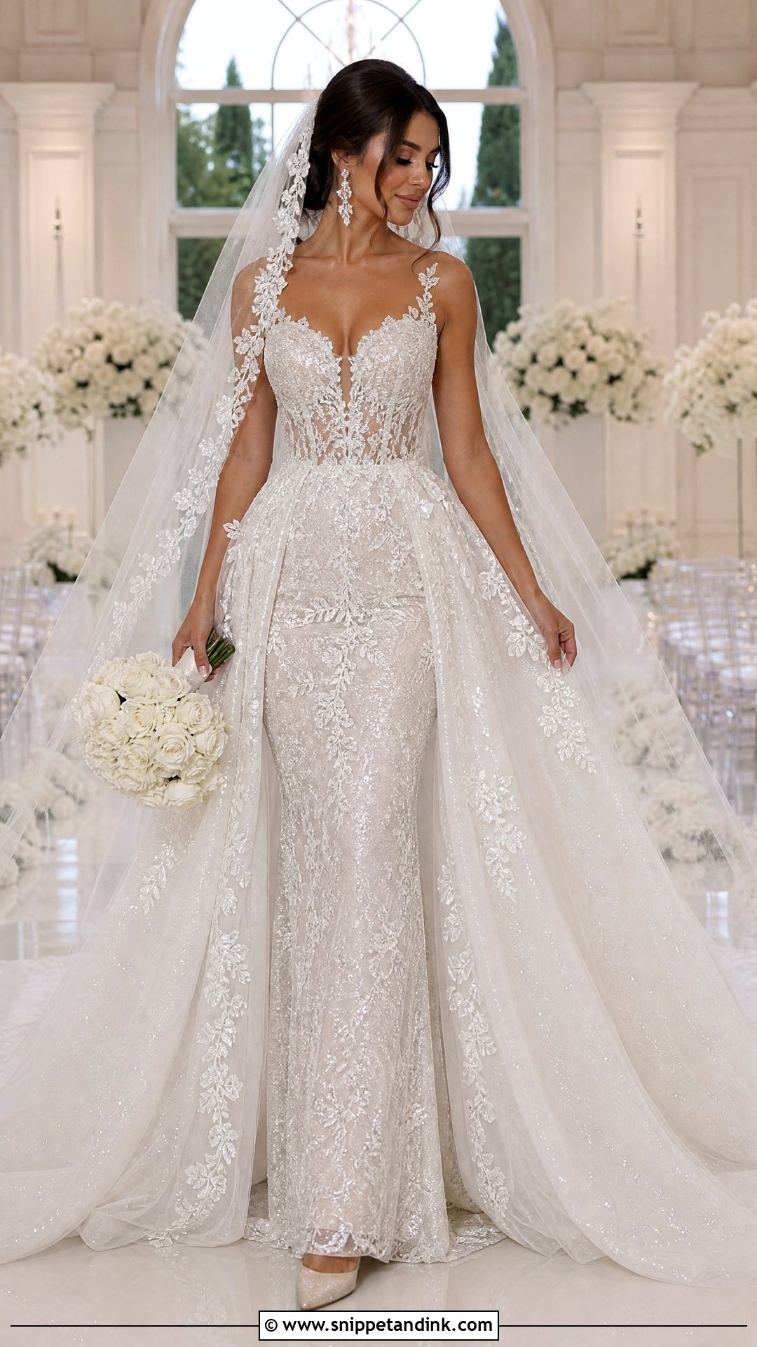 Sparkly Lace Detachable Overskirt Wedding Dress - Snippet and Ink - 20 Sparkly Lace Wedding Dress Ideas