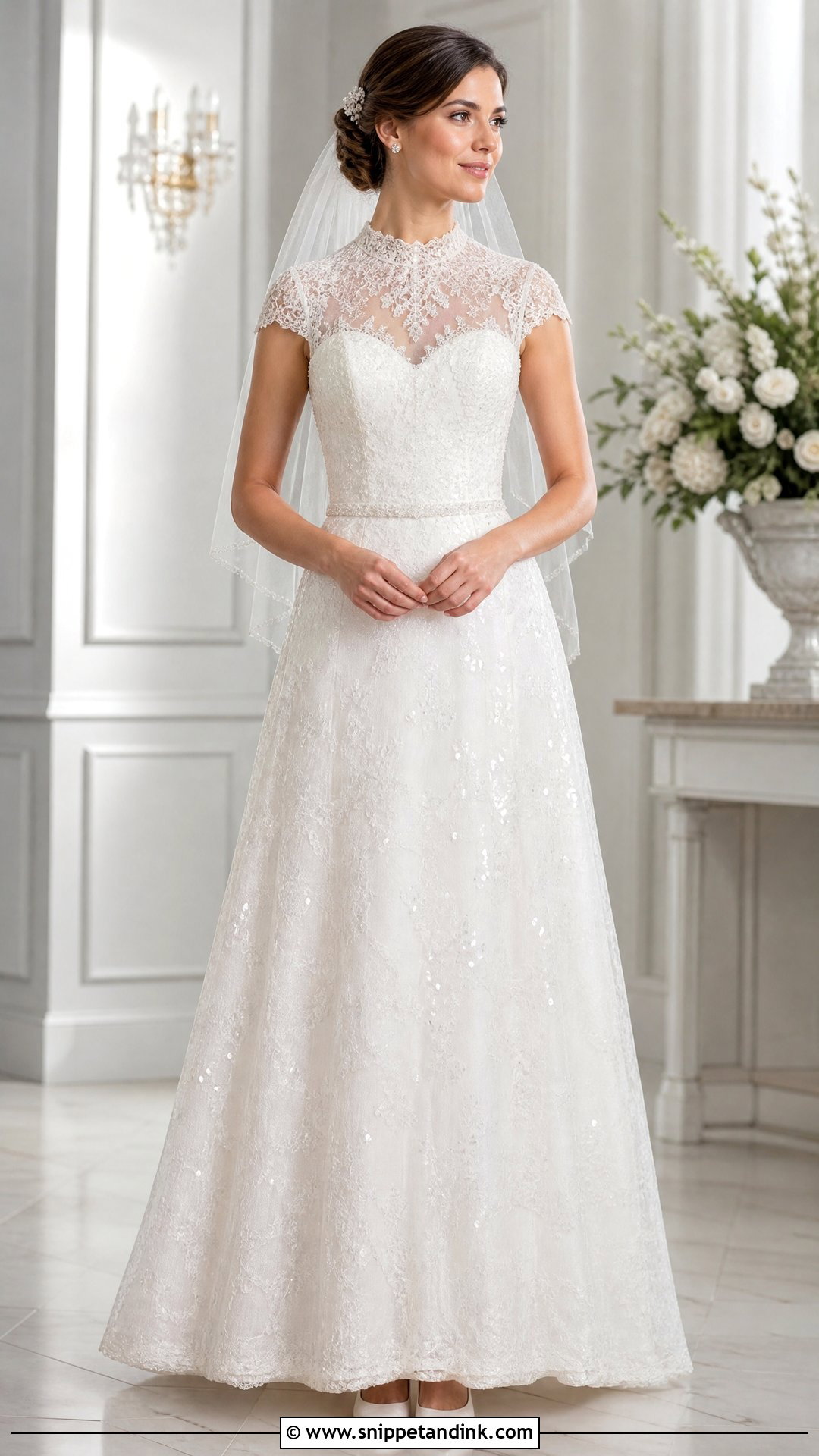 Sparkly Lace High Neck Wedding Dress - Snippet and Ink - 20 Sparkly Lace Wedding Dress Ideas