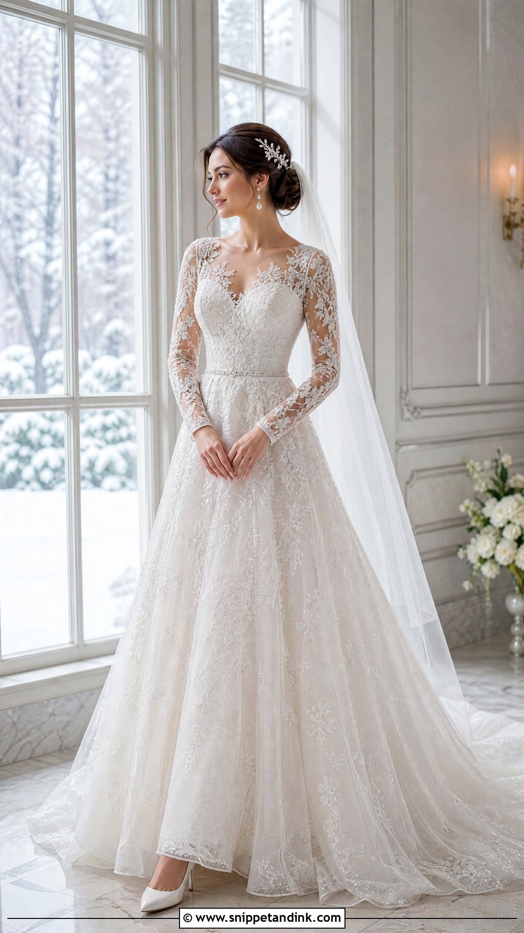 Sparkly Lace Long Sleeve Wedding Dress - Snippet and Ink - 20 Sparkly Lace Wedding Dress Ideas