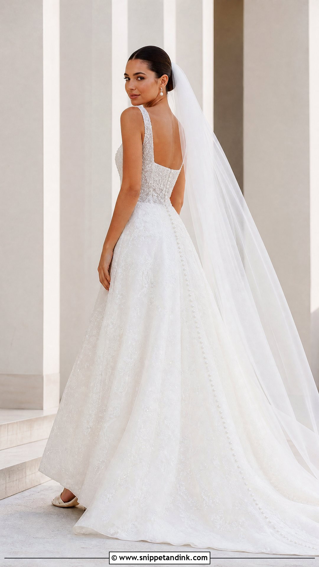 Sparkly Lace Square Neck Wedding Dress - Snippet and Ink - 20 Sparkly Lace Wedding Dress Ideas