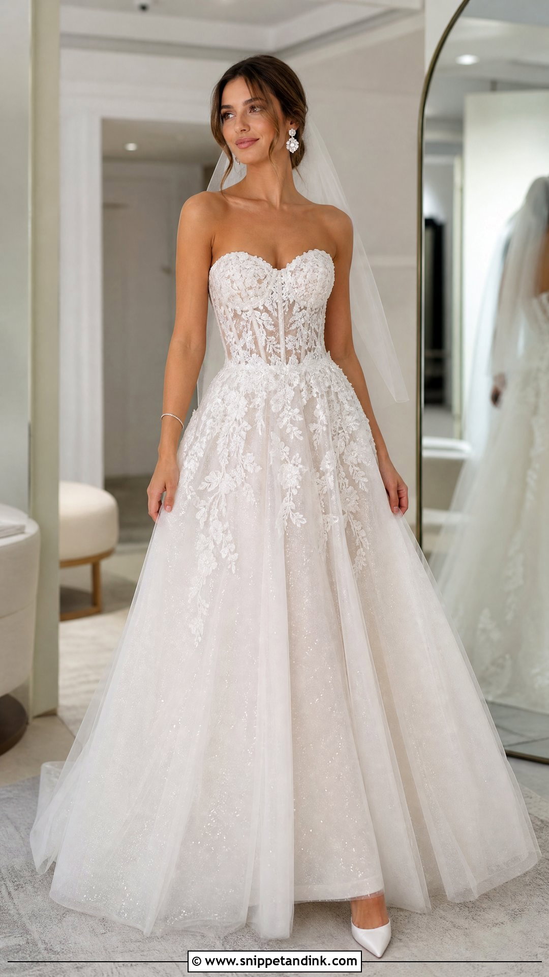 Sparkly Lace Strapless Corset Wedding Dress - Snippet and Ink - 20 Sparkly Lace Wedding Dress Ideas