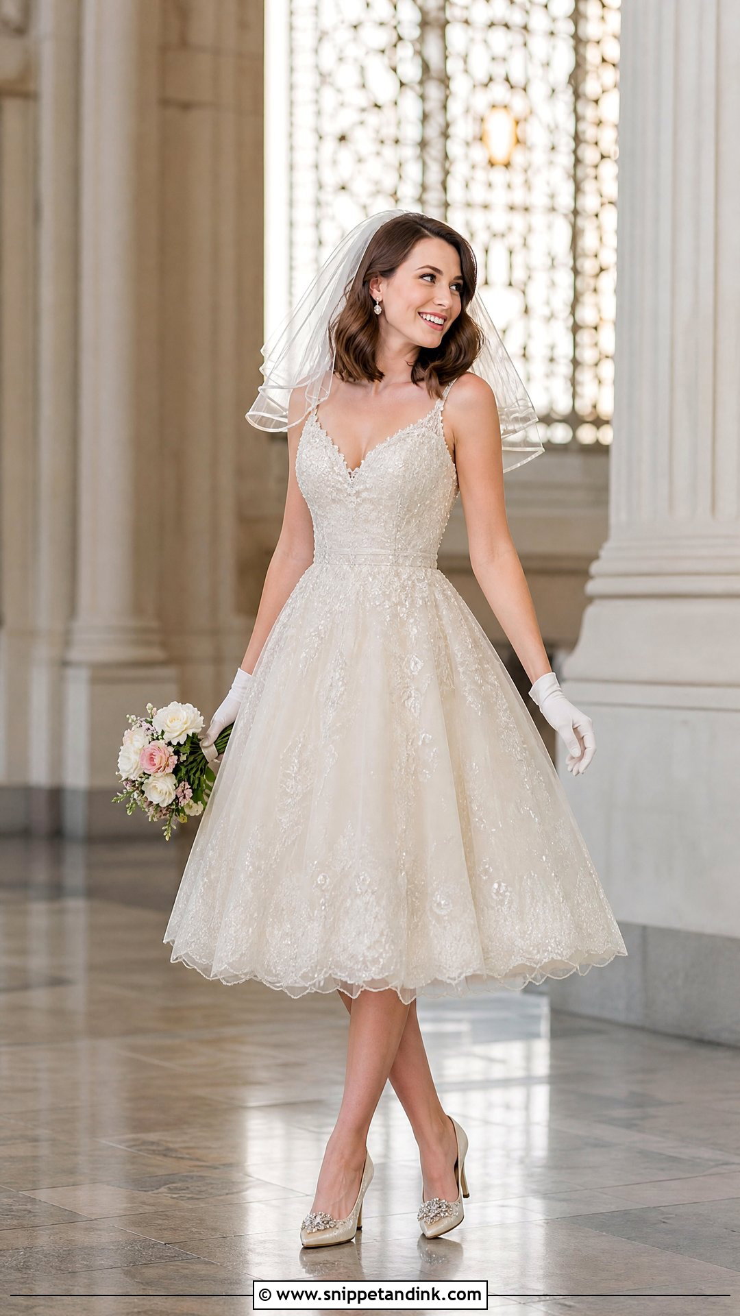 Sparkly Lace Tea Length Wedding Dress - Snippet and Ink - 20 Sparkly Lace Wedding Dress Ideas