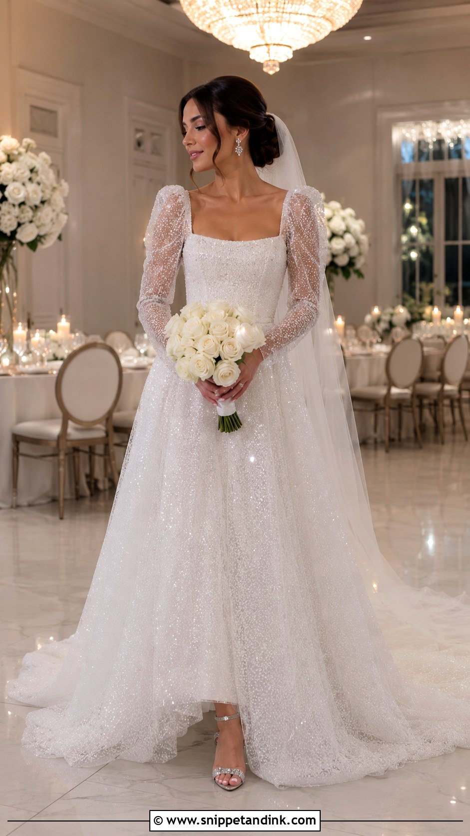 Sparkly Long Puff Sleeve Wedding Dress - Snippet and Ink - 20 Long Puff Sleeve Wedding Dress Ideas