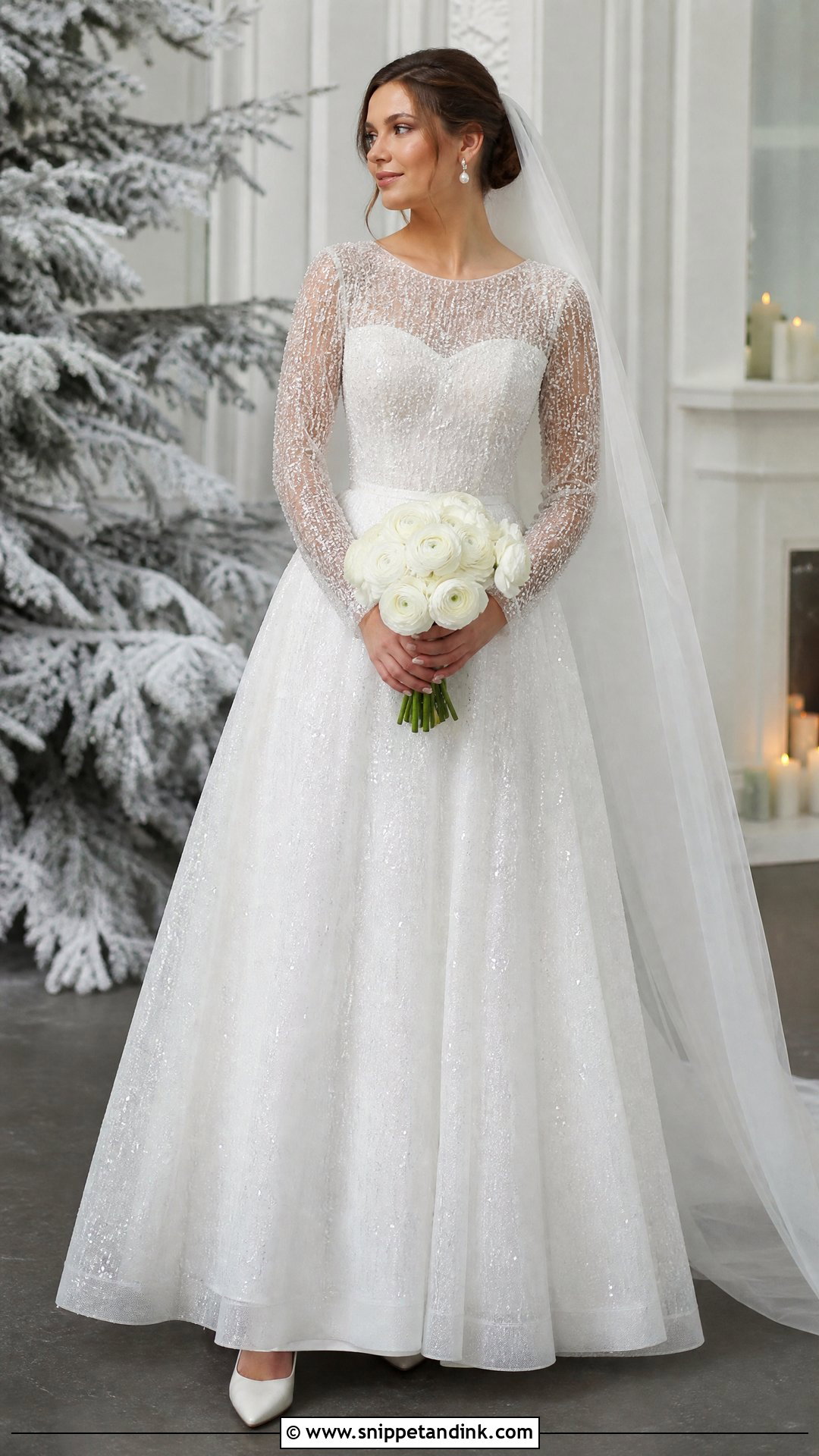 Sparkly Long Sleeve Wedding Dress - Snippet and Ink - 20 Sparkly Glitter Wedding Dresses