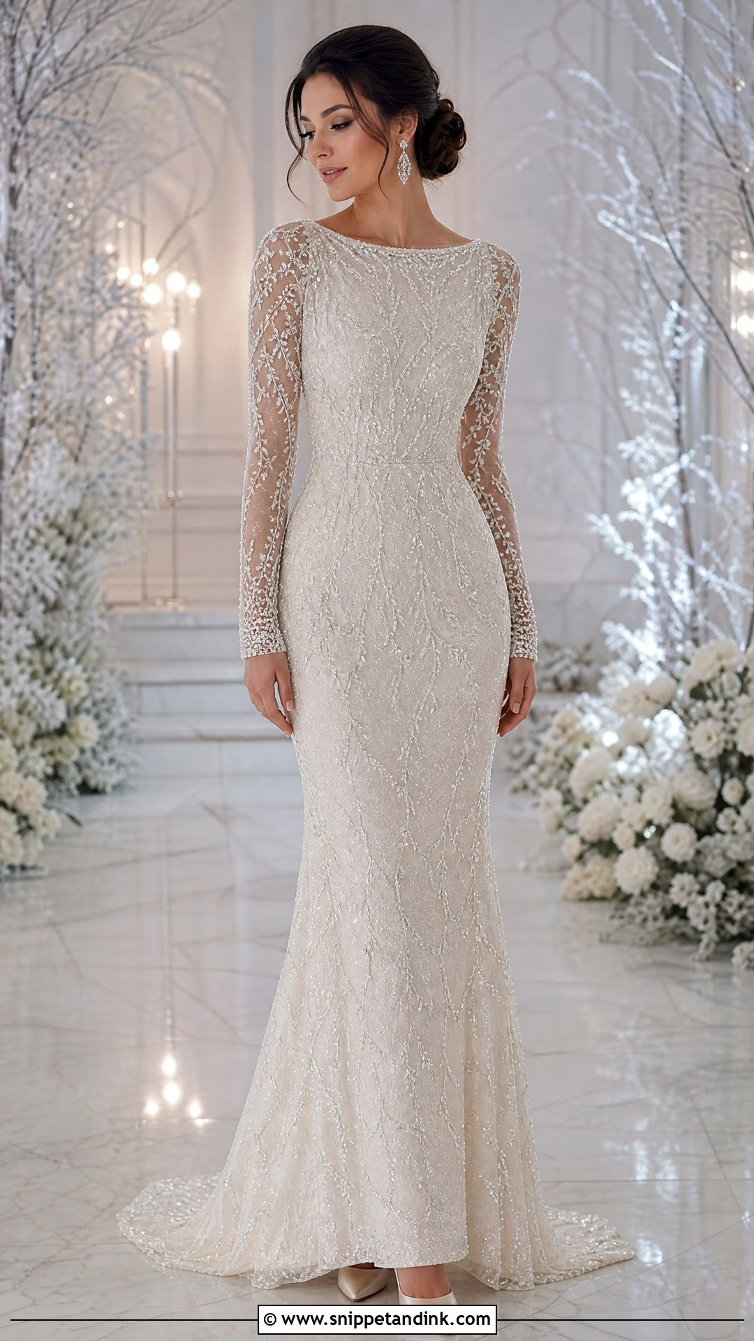 Sparkly Long Sleeve Wedding Dress - Snippet and Ink - 20 Wedding Dress with Diamonds Ideas