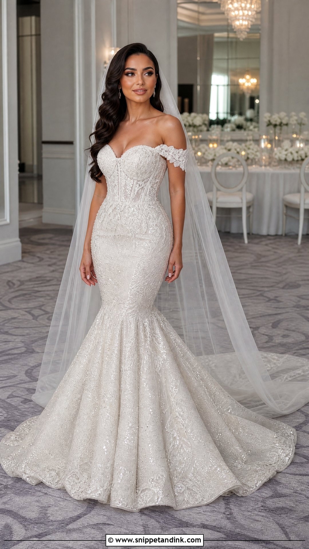 Sparkly Mermaid Wedding Dress With Off Shoulder Sleeves - Snippet and Ink - 20 Sparkly Wedding Dress with Sleeves