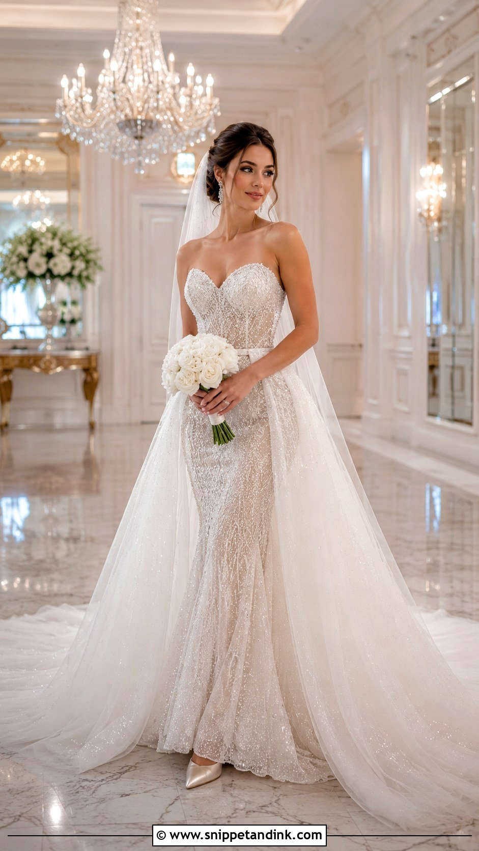 Sparkly Mermaid Wedding Dress With Tulle Overskirt - Snippet and Ink - 20 Mermaid Wedding Dress with Detachable Overskirt Ideas