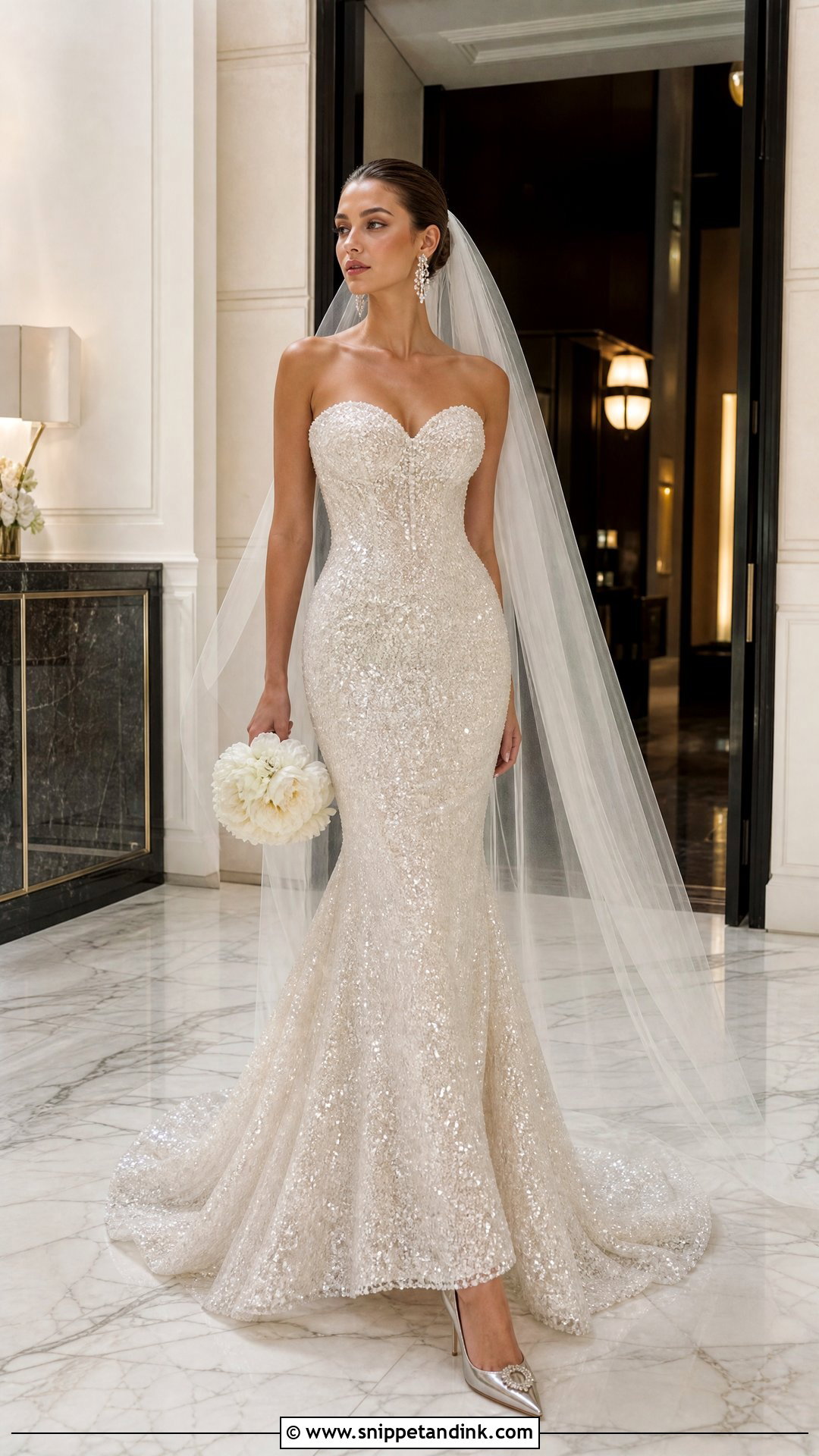 Sparkly Sequin Mermaid Wedding Dress - Snippet and Ink - 20 Sparkly Glitter Wedding Dresses