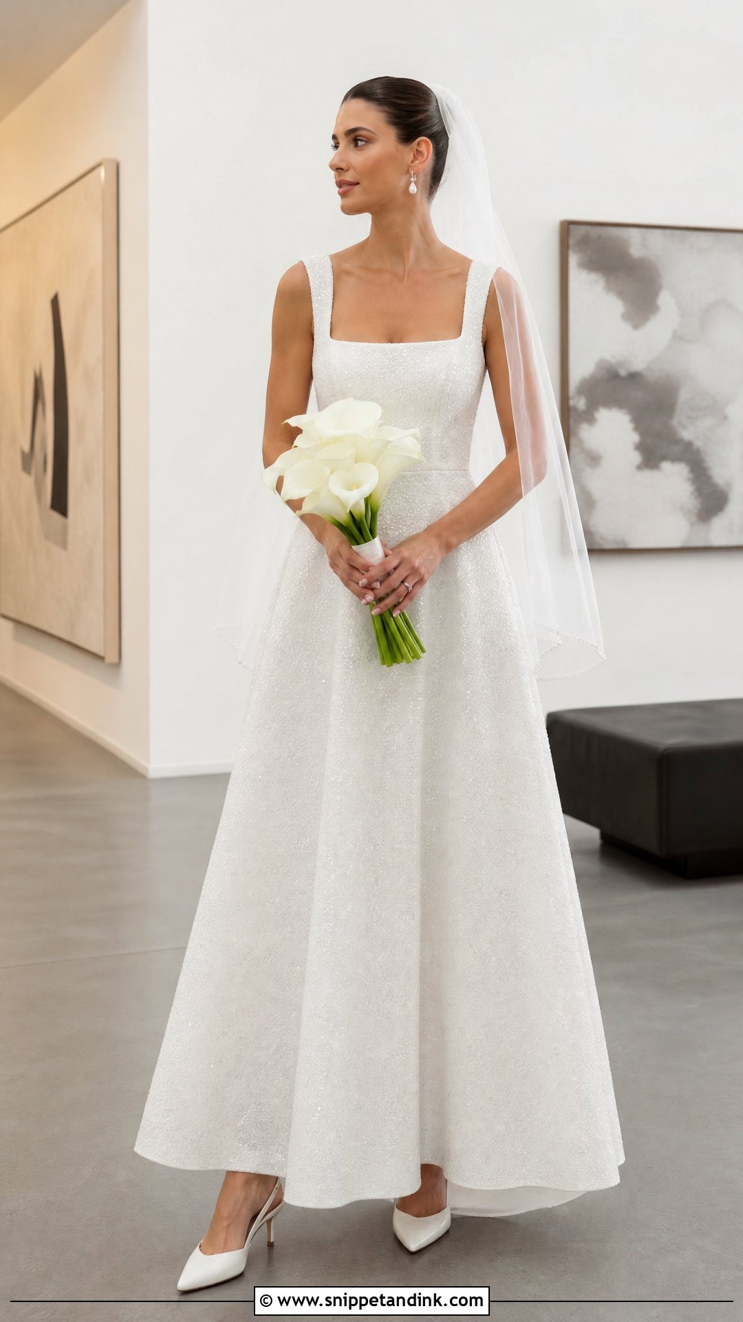Sparkly Square Neck Wedding Dress - Snippet and Ink - 20 Sparkly Glitter Wedding Dresses