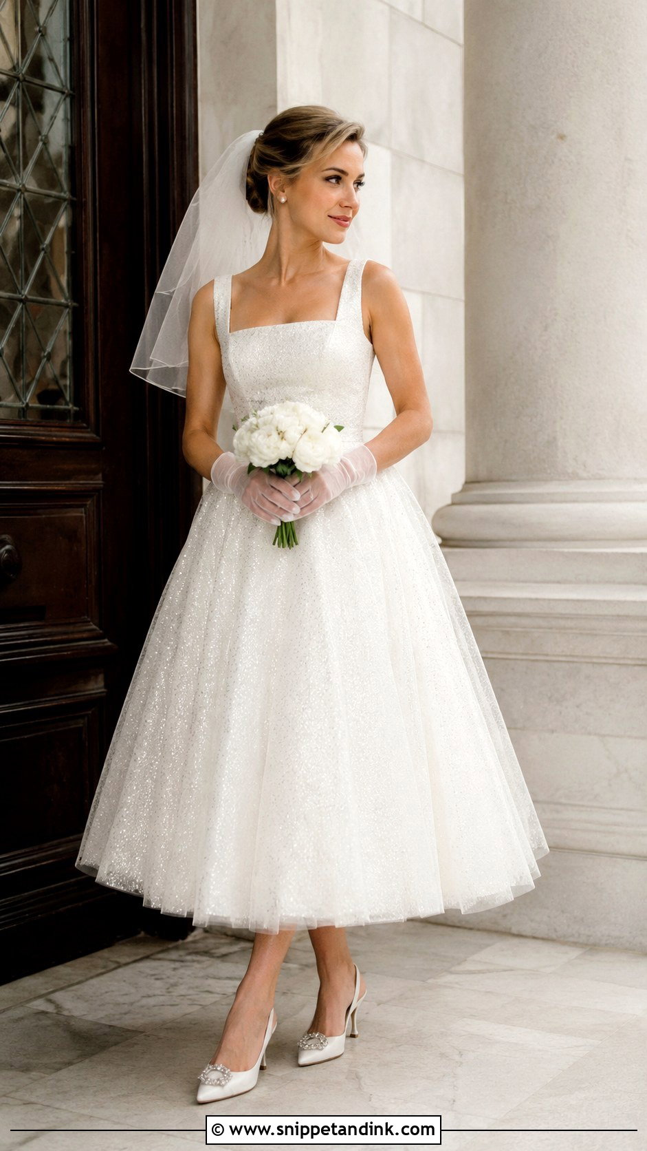 Sparkly Tea Length Wedding Dress - Snippet and Ink - 20 Glittery Wedding Dress Ideas