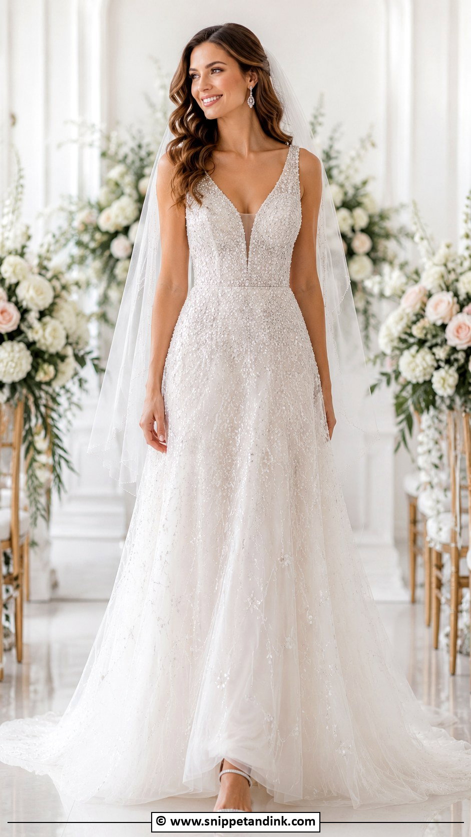 Sparkly V Neck Wedding Dress - Snippet and Ink - 30 Sparkly Wedding Dress Ideas