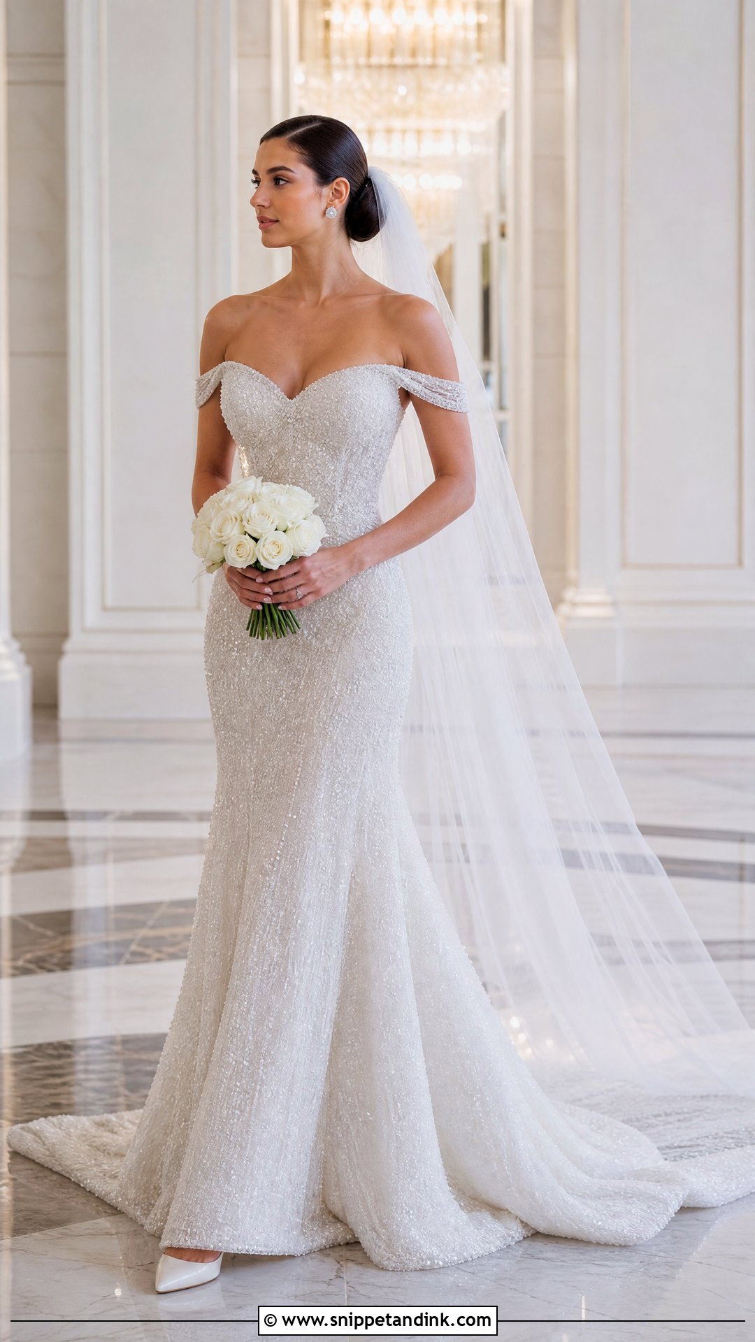 Sparkly Wedding Dress With Beaded Off Shoulder Sleeves - Snippet and Ink - 20 Wedding Dress Off Shoulder Sleeves