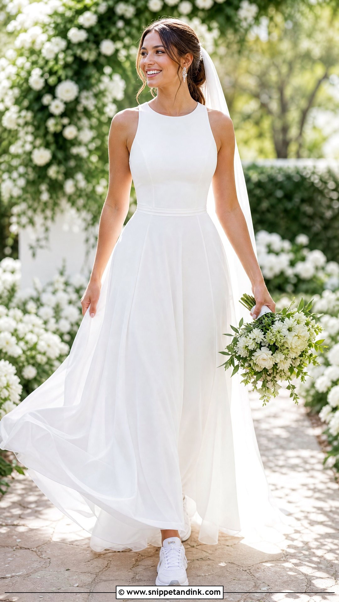 Sporty A Line Wedding Dress With Running Shoes - Snippet and Ink - 20 Sport Wedding Dress Ideas