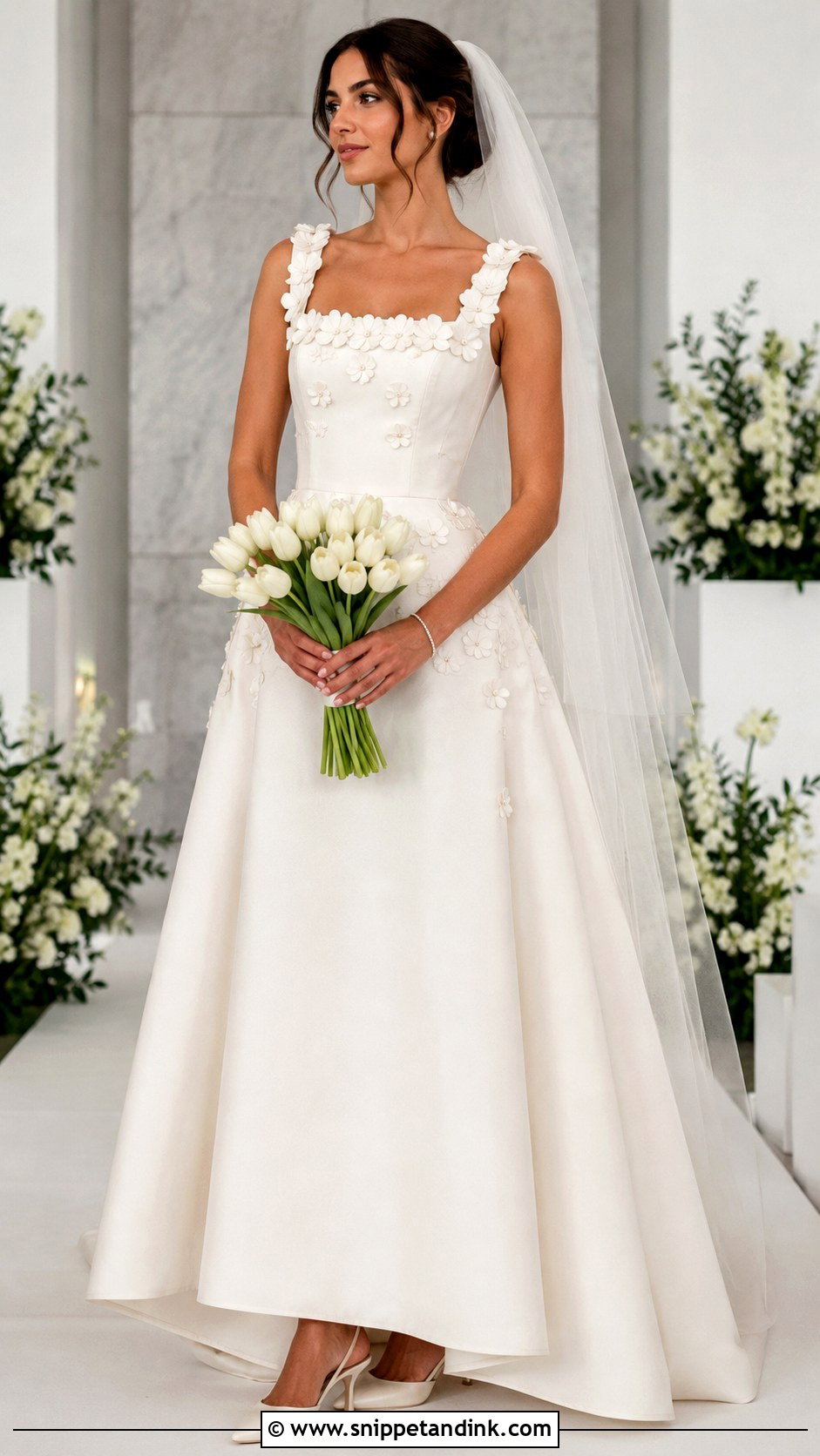 Square Neck 3D Flower Wedding Dress - Snippet and Ink - 20 3D Flower Wedding Dress Ideas