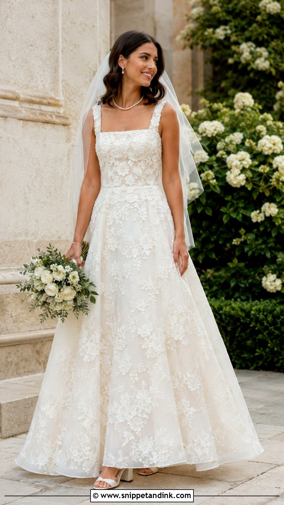 Square Neck 3D Lace Wedding Dress - Snippet and Ink - 20 3D Lace Wedding Dress Ideas