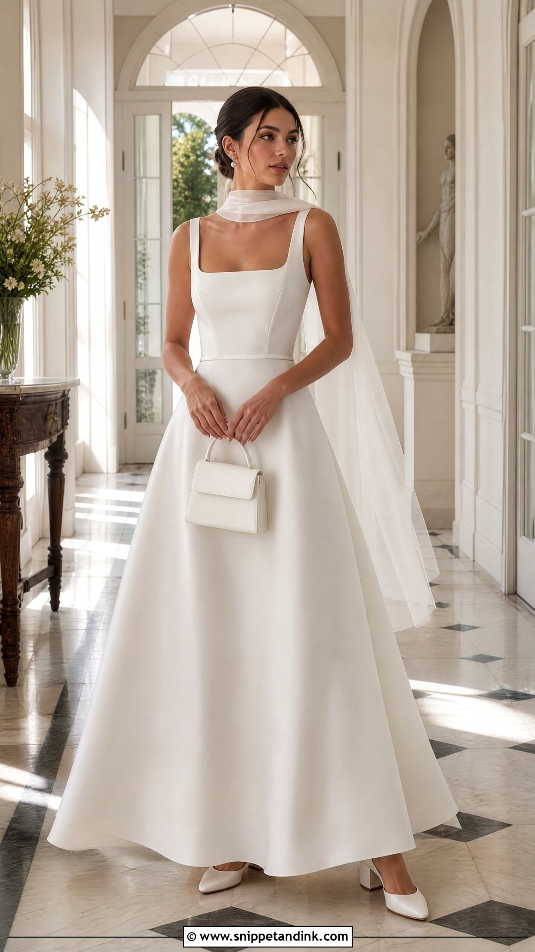 Square Neck A Line Scarf Wedding Dress - Snippet and Ink - 20 Scarf Wedding Dresses