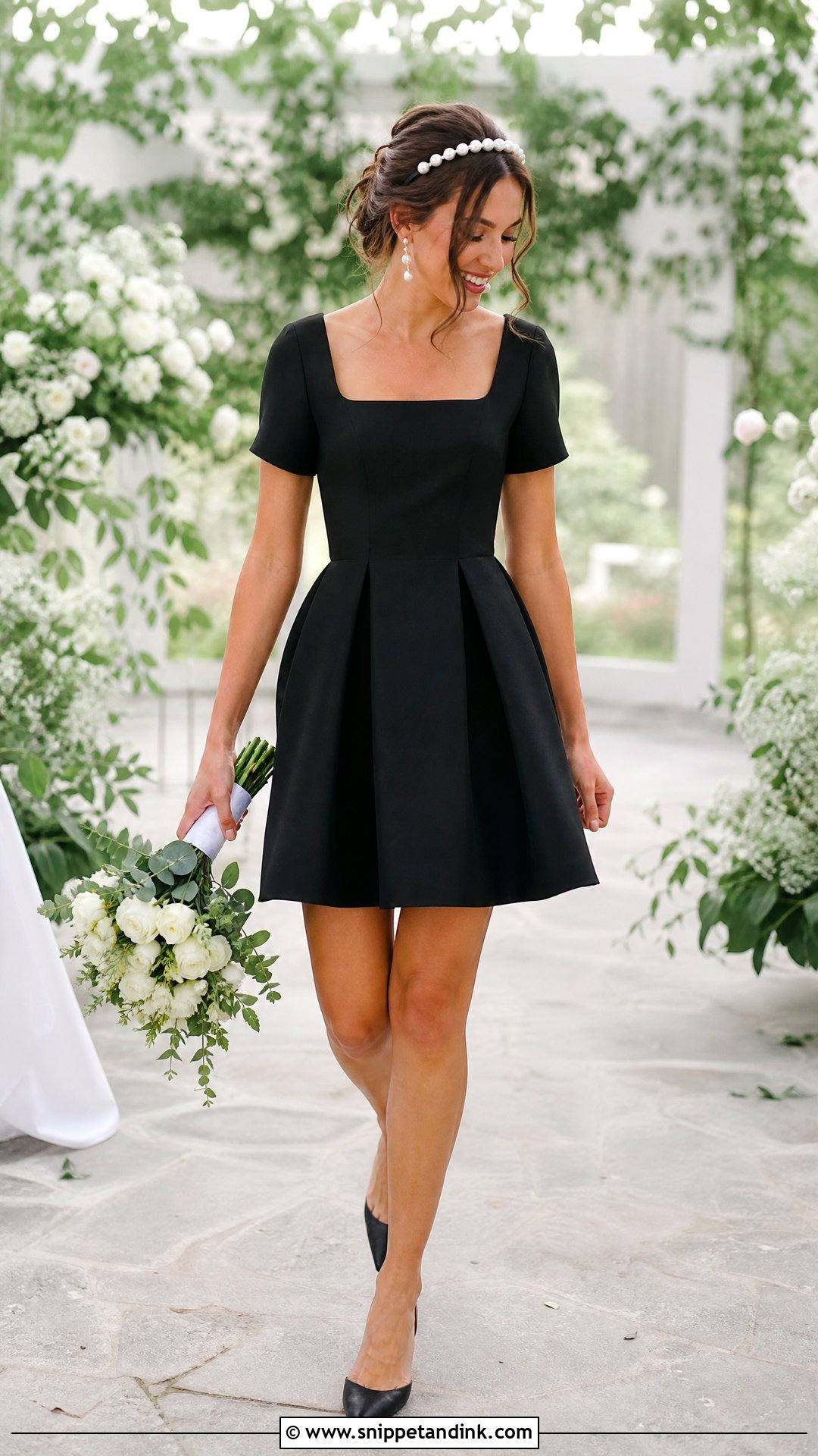 Square Neck A Line Short Black Wedding Dress - Snippet and Ink - 20 Short Black Wedding Dress Ideas