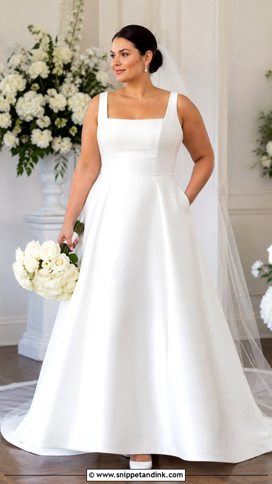 Square Neck A Line Wedding Dress - Snippet and Ink - 20 Apple Shape Wedding Dress Ideas