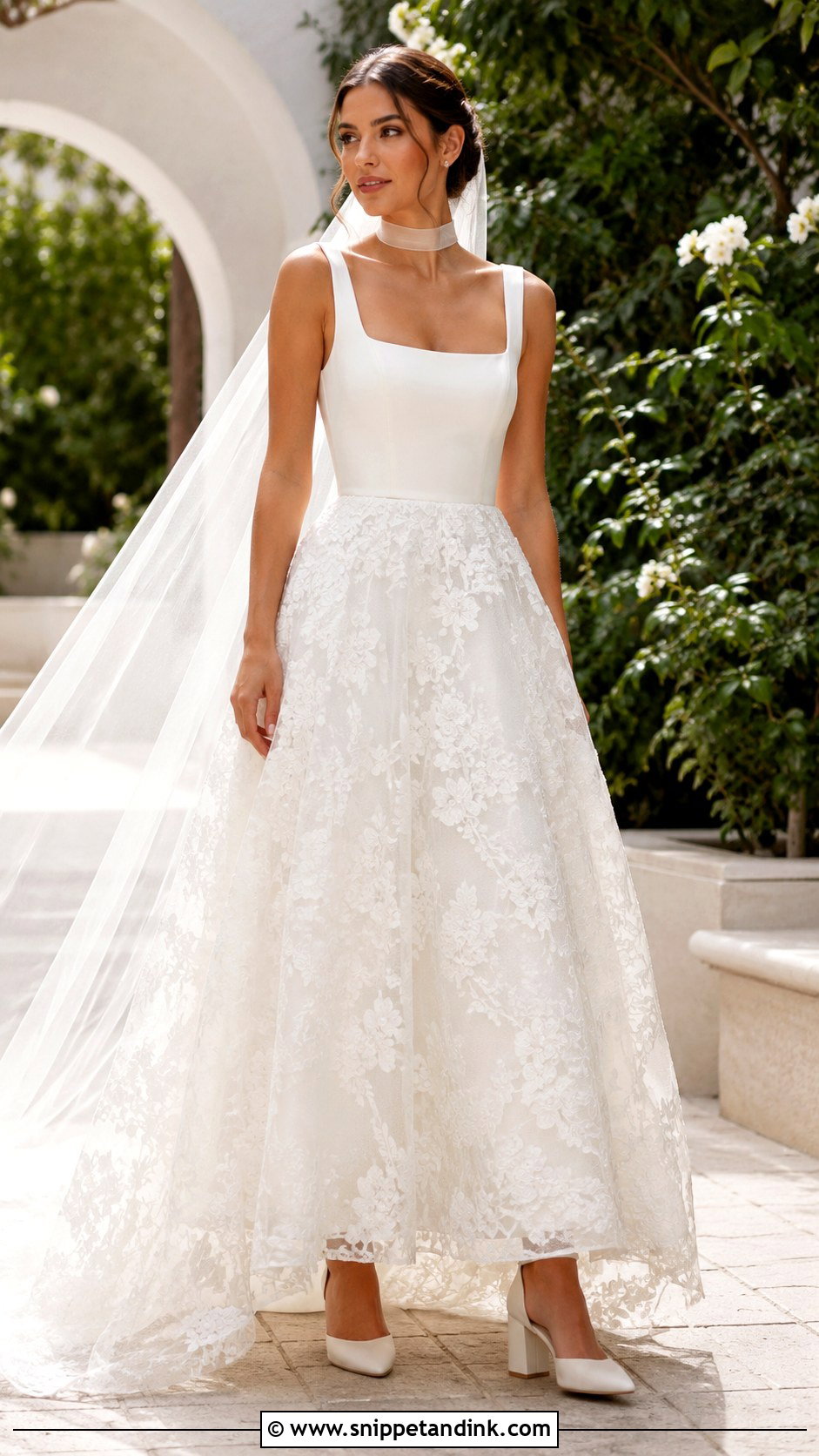 Square Neck A Line Wedding Dress - Snippet and Ink - 20 Barbra Palvin Wedding Dress Ideas