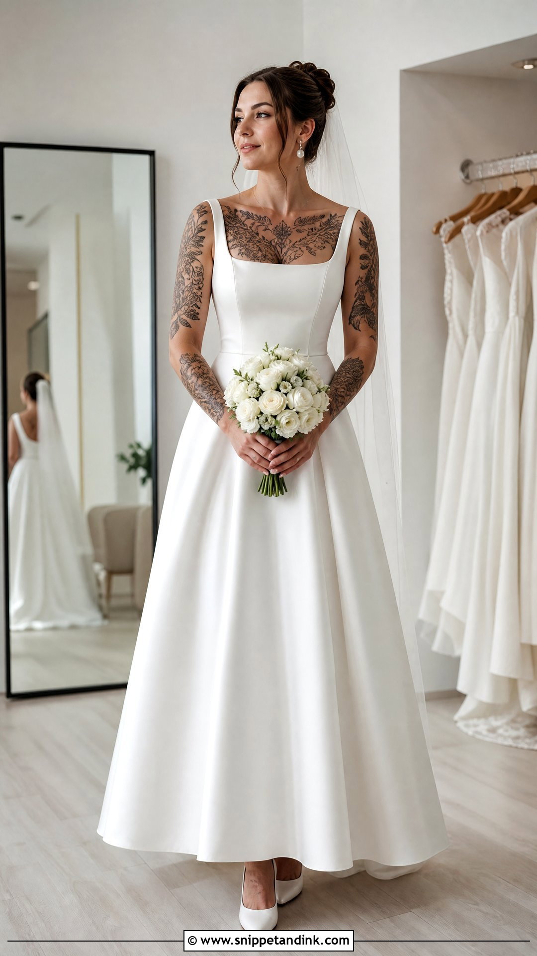 Square Neck A Line Wedding Dress - Snippet and Ink - 20 Tattooed Bride Wedding Dress Ideas