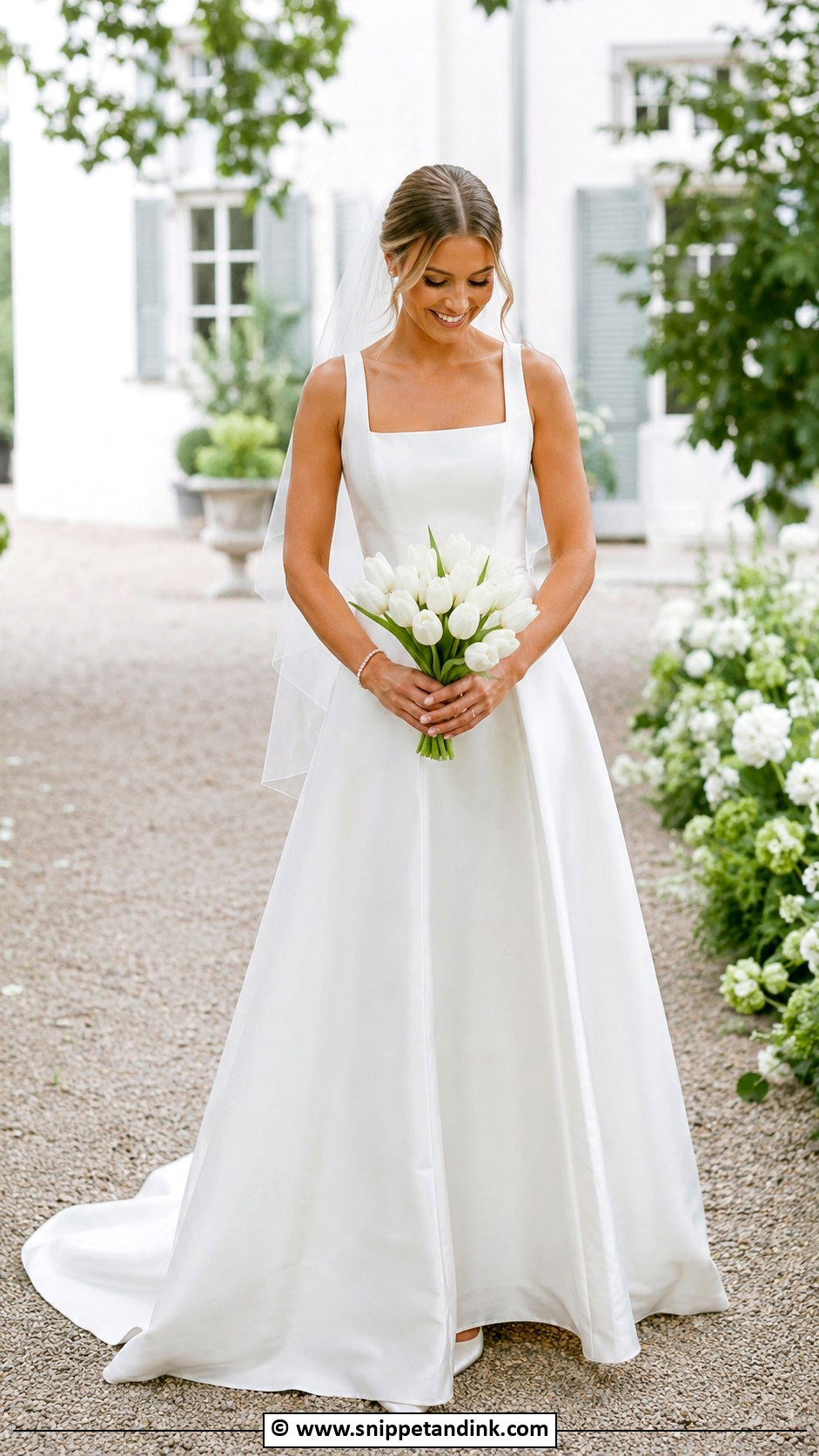 Square Neck A Line Wedding Dress With Satin Shoes - Snippet and Ink - 30 Aline Wedding Dress Ideas