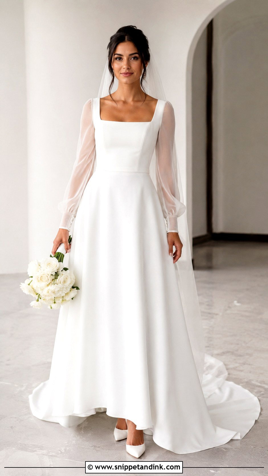 Square Neck A Line Wedding Dress With Sleeves - Snippet and Ink - 25 Square Neck Wedding Dress with Sleeves