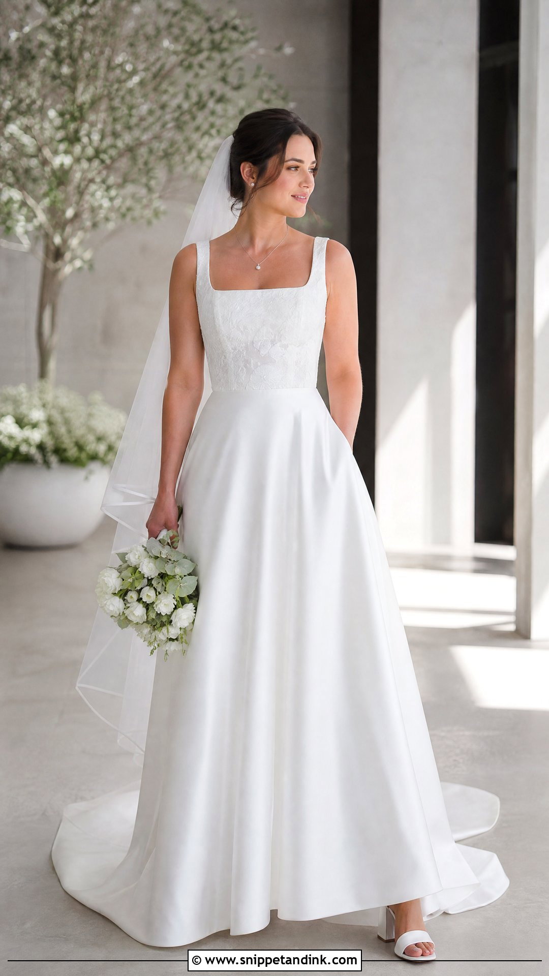 Square Neck A Line Wedding Dress for Broad Shoulders - Snippet and Ink - 20 Wedding Dresses for Broad Shoulders