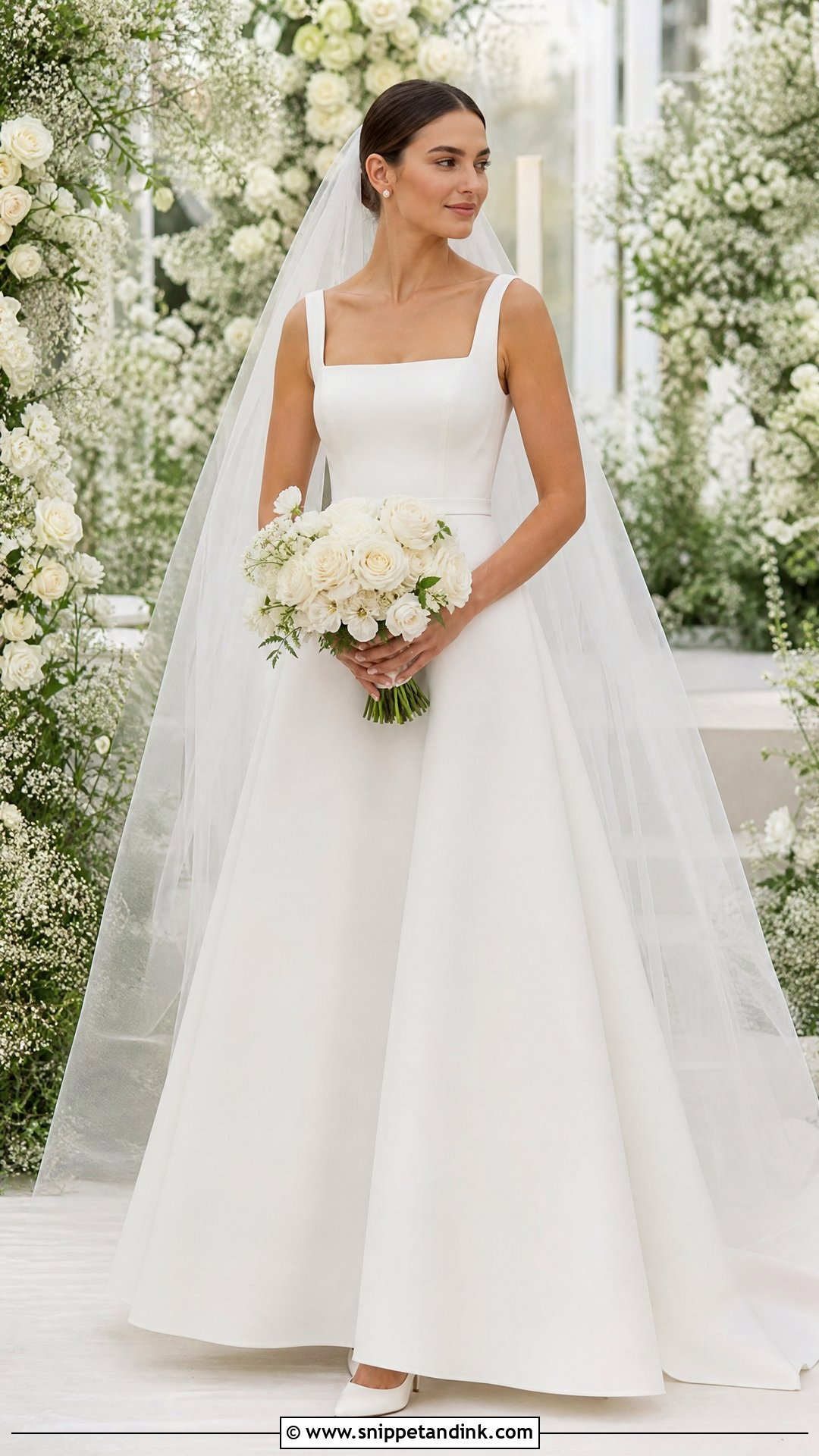 Square Neck A Line Wedding Gown - Snippet and Ink - 20 Minimalist Simple Wedding Gown Ideas