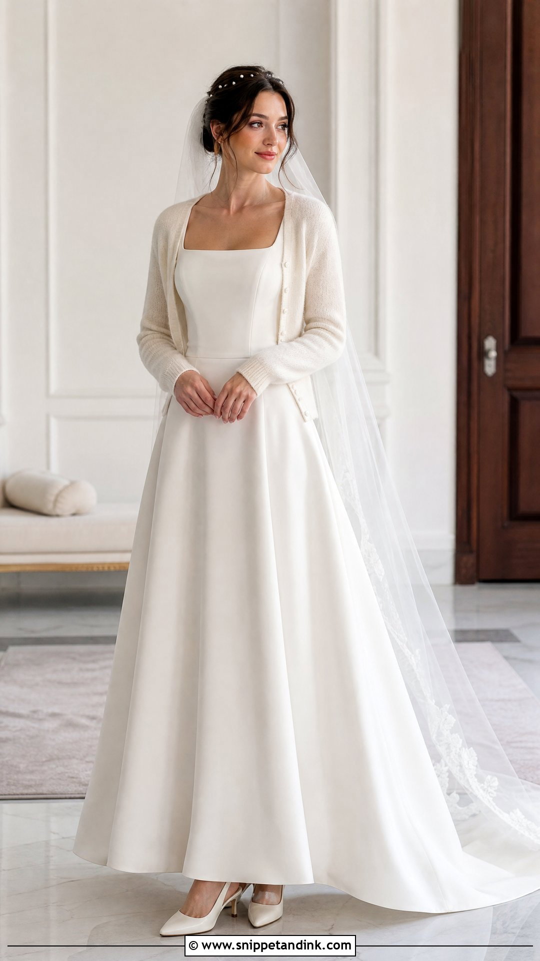 Square Neck A Line Winter Bride Dress - Snippet and Ink - 20 Winter Bride Dress Ideas