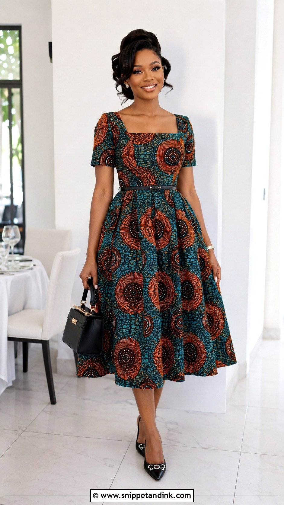 Square Neck Ankara Flared Midi Gown - Snippet and Ink - 20 Ankara Fled Gown Ideas