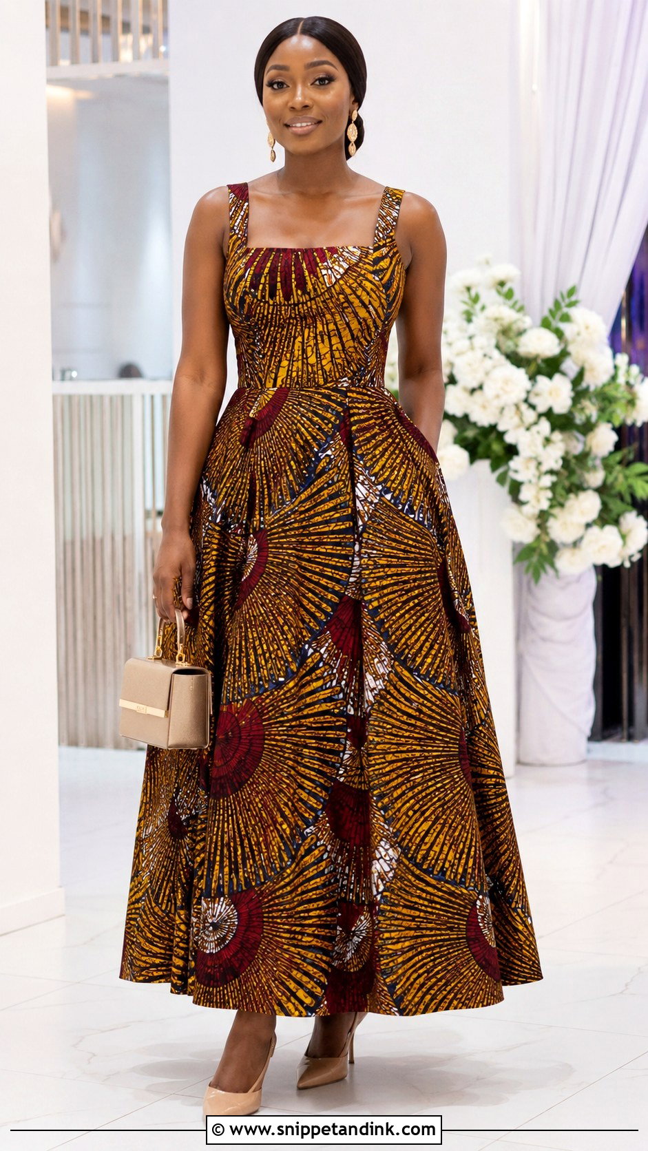 Square Neck Ankara Long Gown - Snippet and Ink - 20 Ankara Long Gown Styles for Wedding