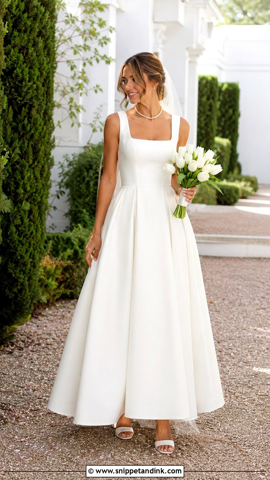 Square Neck Ankle Length Wedding Dress - Snippet and Ink - 20 Ankle Wedding Dress Ideas