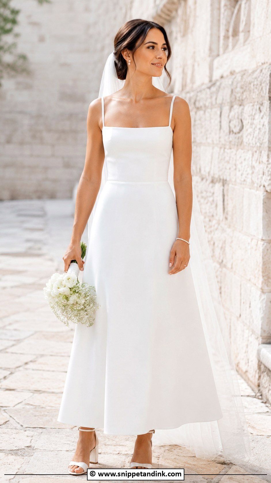 Square Neck Ankle Length Wedding Dress - Snippet and Ink - 30 Ankle Length Wedding Dress Ideas