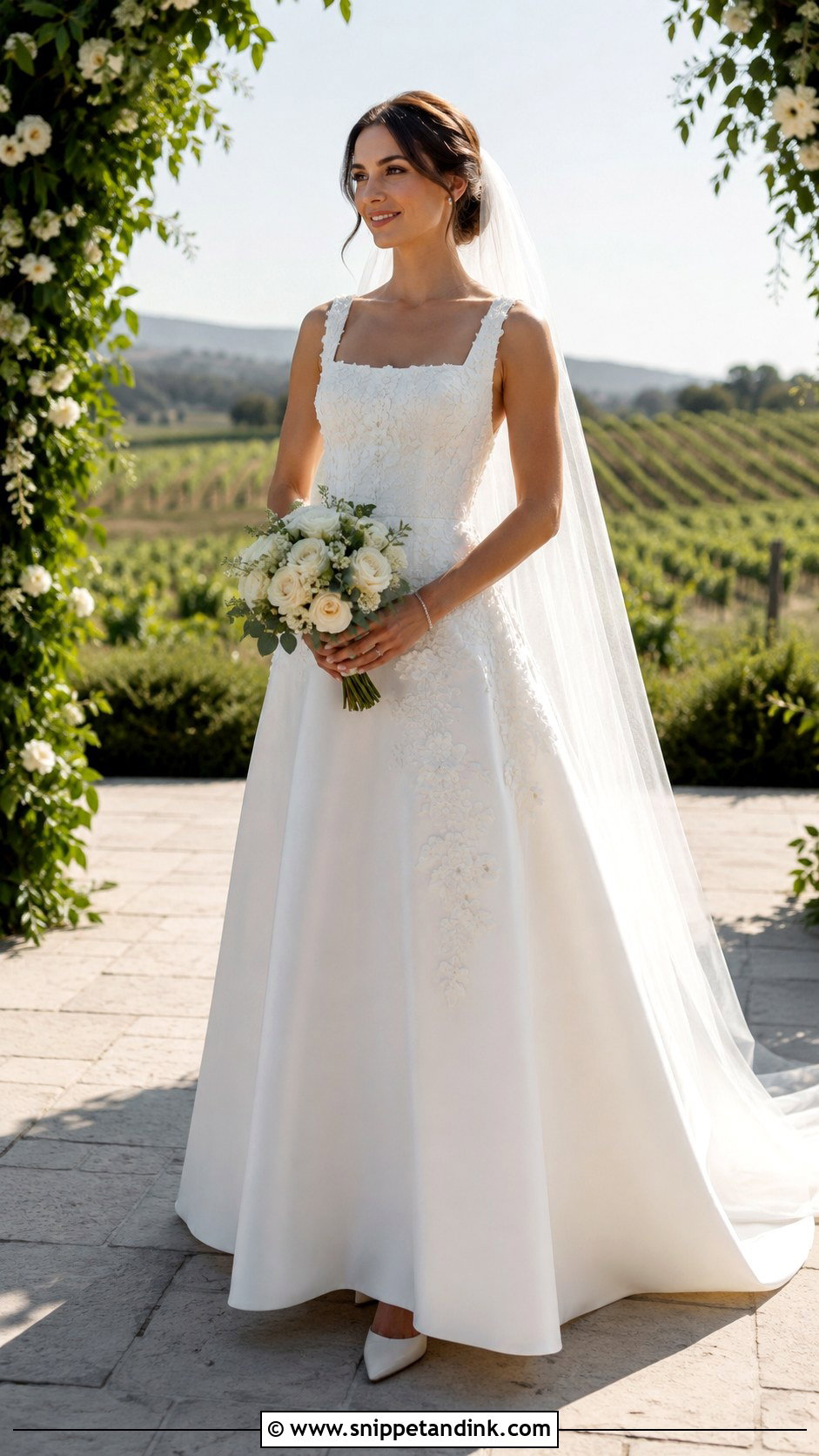 Square Neck Applique Wedding Dress - Snippet and Ink - 20 Applique Wedding Dress Ideas