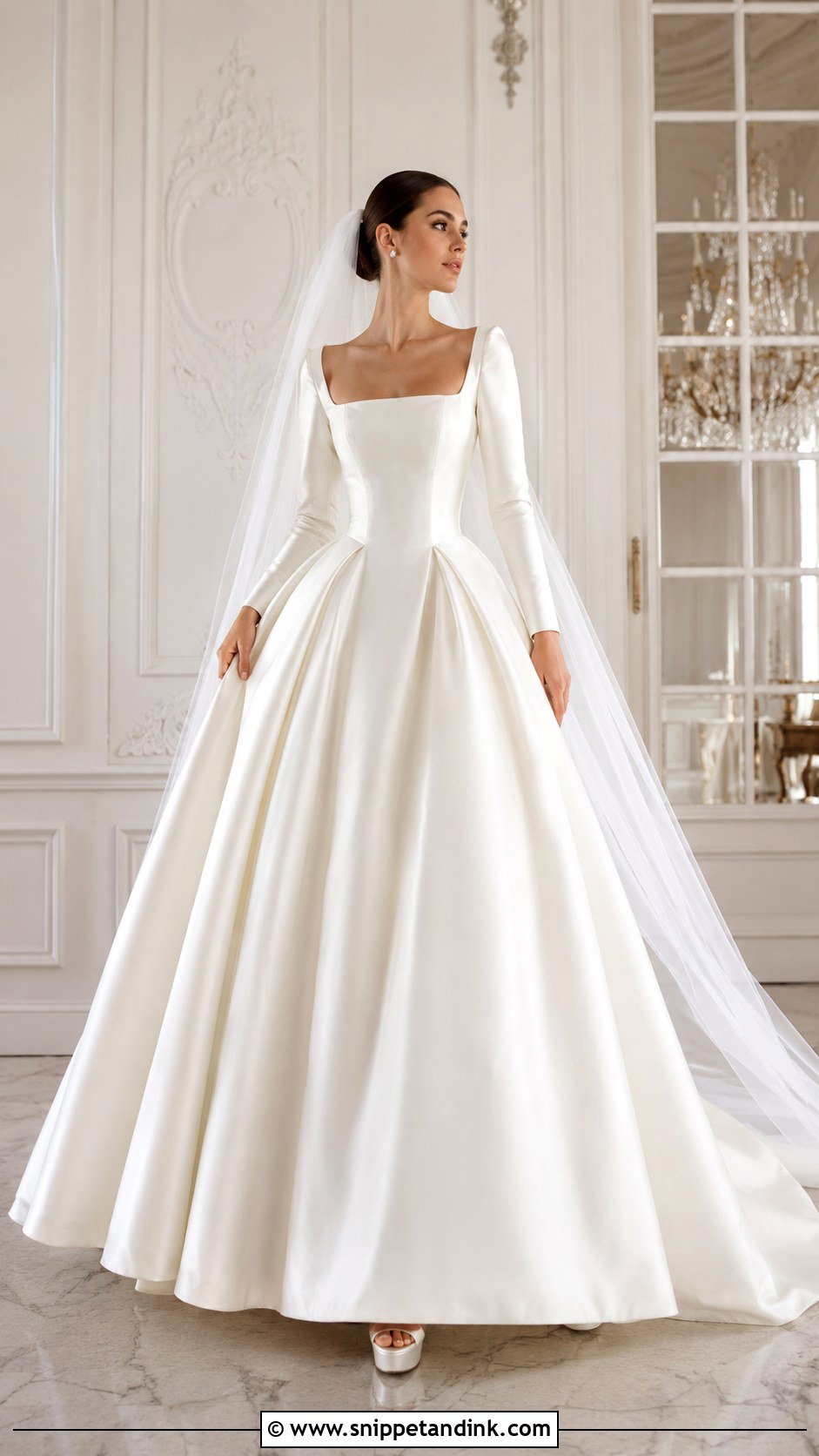 Square Neck Ball Gown Wedding Dress With Sleeves - Snippet and Ink - 25 Square Neck Wedding Dress with Sleeves