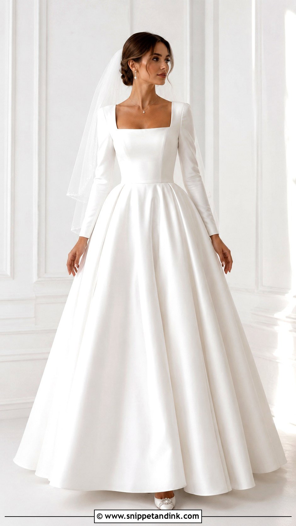 Square Neck Ball Gown Wedding Dress With Sleeves - Snippet and Ink - 25 Ball Gown Wedding Dress with Sleeves