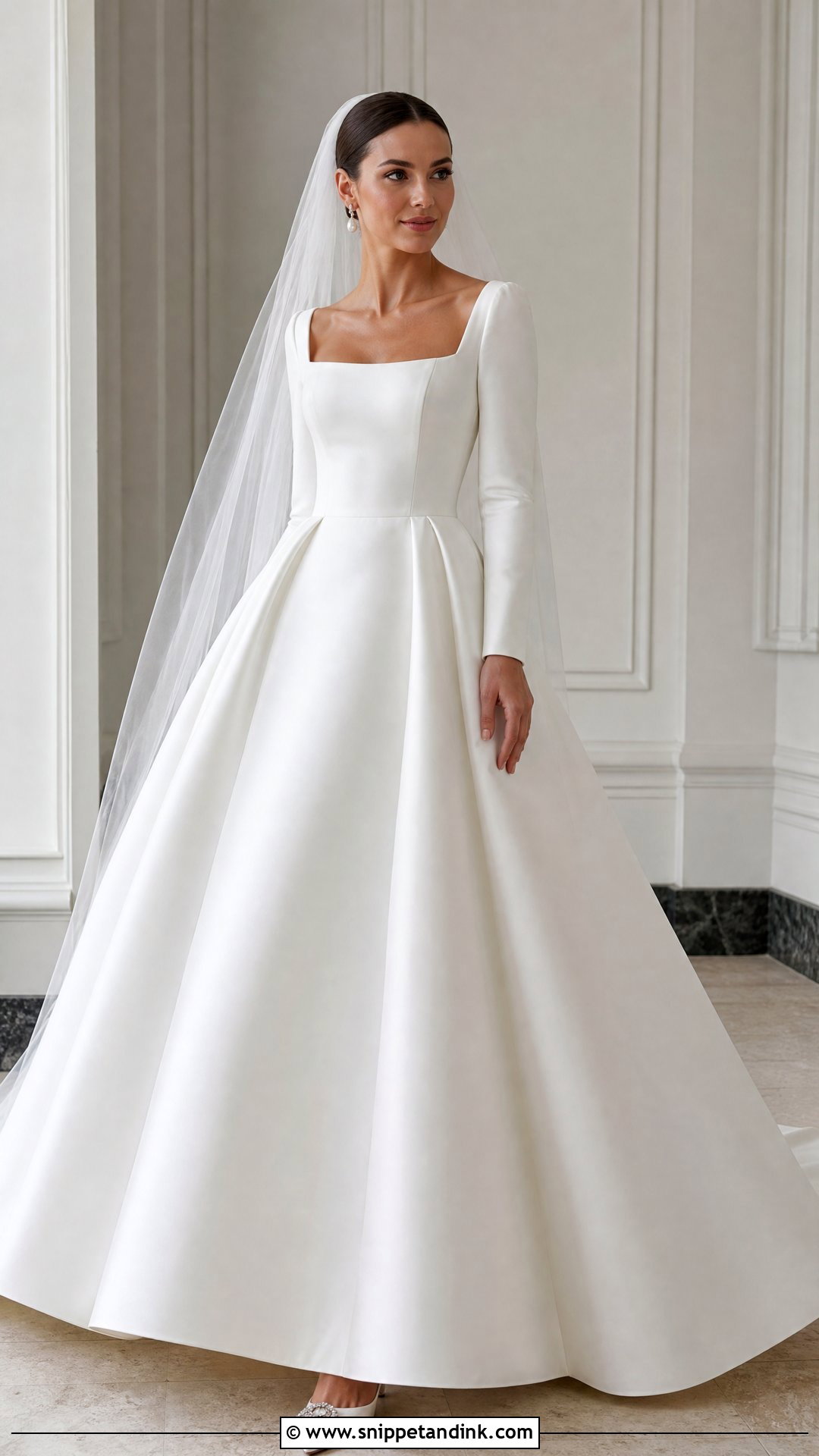 Square Neck Ballgown Wedding Dress With Sleeves - Snippet and Ink - 25 Ballgown Wedding Dress with Sleeves
