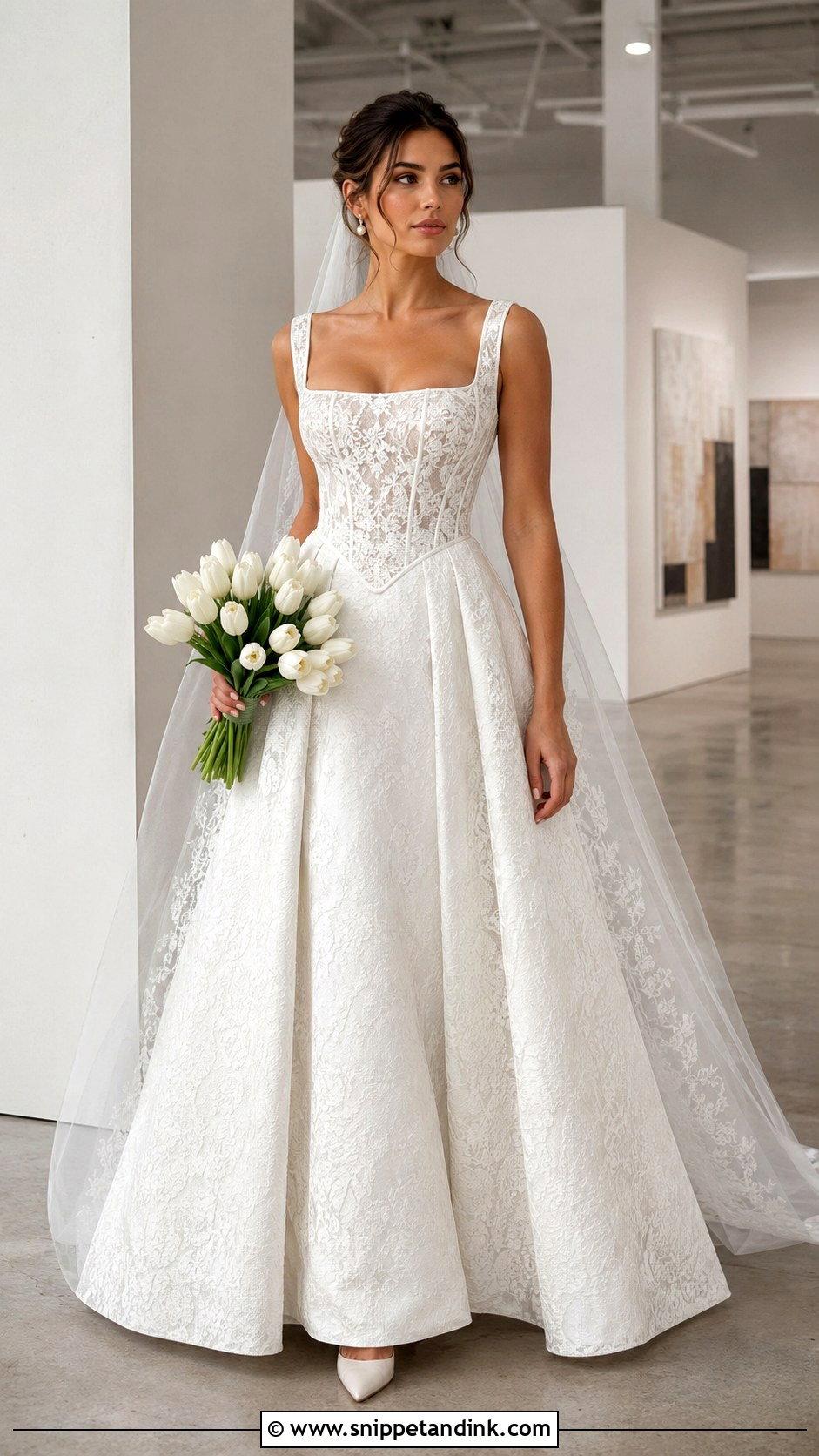 Square Neck Basque Waist Lace Wedding Dress - Snippet and Ink - 20 Basque Waist Lace Wedding Dress Ideas