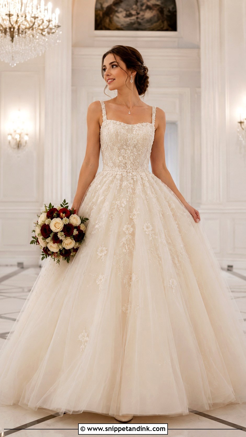 Square Neck Beaded Ball Gown Wedding Dress - Snippet and Ink - 20 Belle Inspired Wedding Dress Ideas