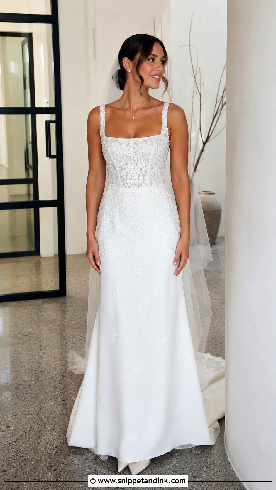 Square Neck Beaded Lace Wedding Dress - Snippet and Ink - 20 Beaded Lace Wedding Dress Ideas