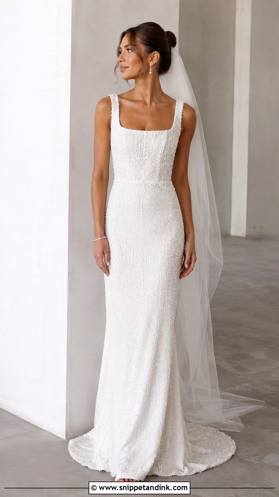 Square Neck Beaded Wedding Dress - Snippet and Ink - 20 Glitter Sparkle Wedding Dress Ideas